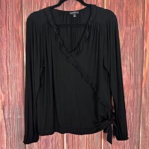 J. Crew Mercantile Black Ruffle Trim Top Shirt Blouse Style K5032 Large L